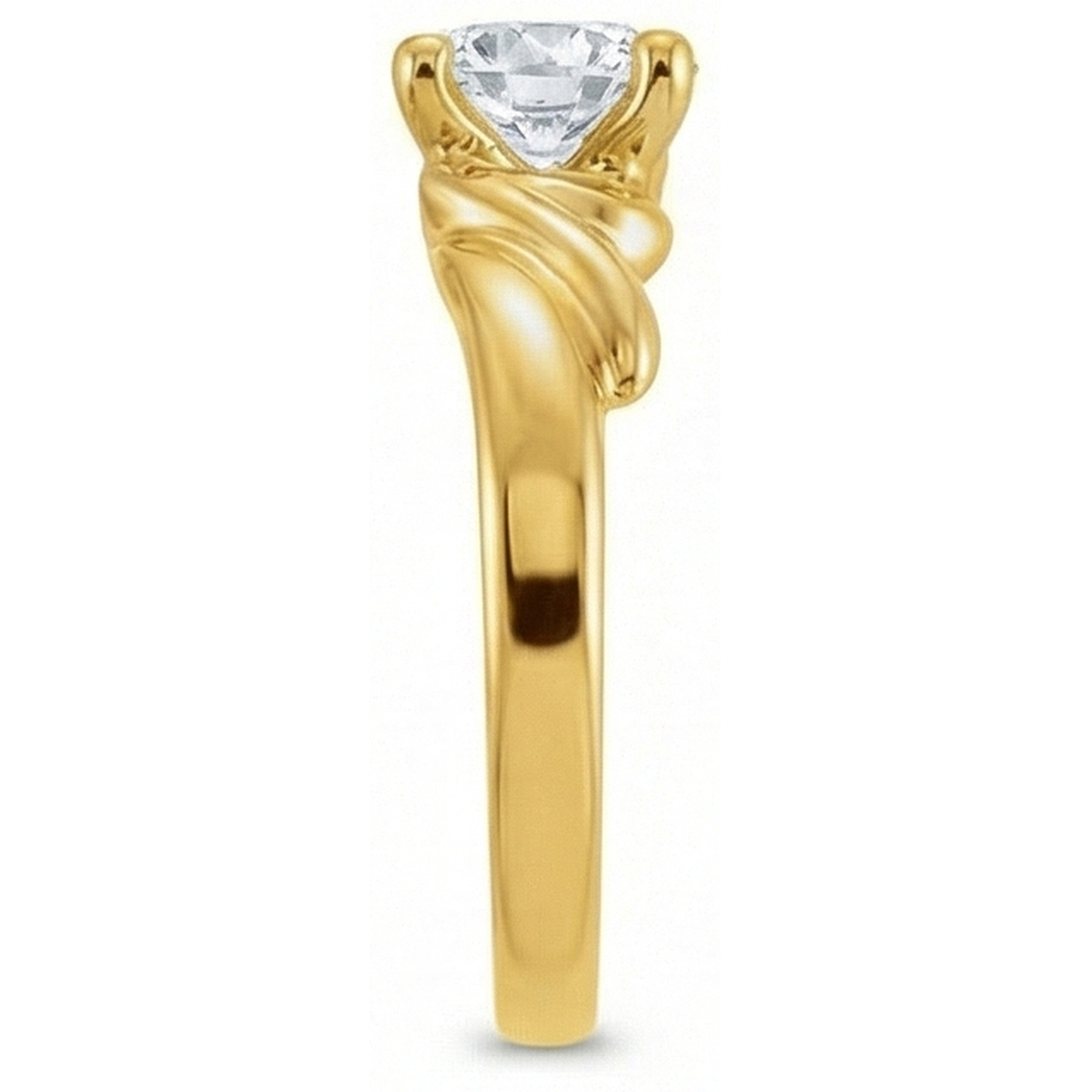 Diamante Fine Cuscino Antico Anello Monopietra in Oro 14 Carati Giallo – vista laterale
