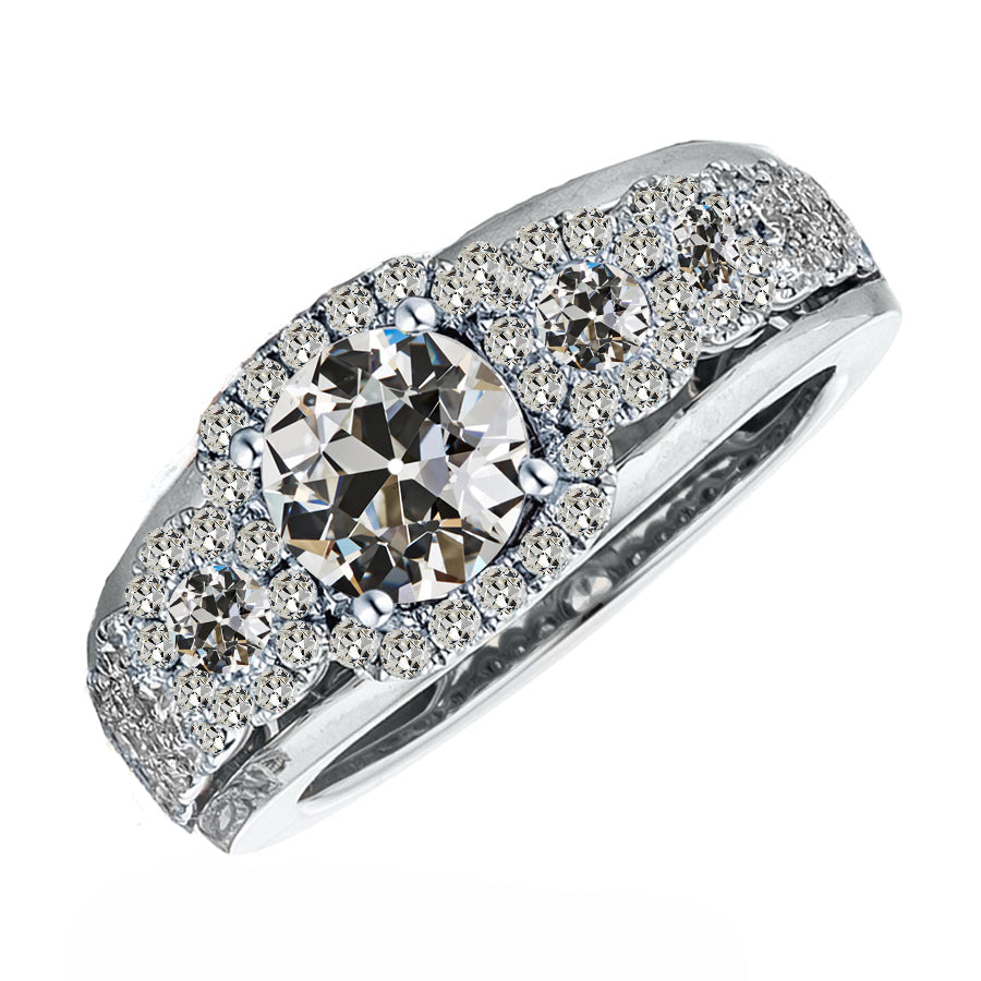 Brillante Anello di Fidanzamento Halo 2-carati Oro 14 Carati Bianco – vista principale