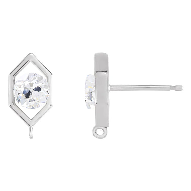 Cuscino Antico Diamante anello in Oro Bianco 14K – vista frontale