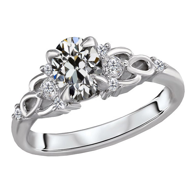 Taglio Old Mine Diamante Fine anello in Oro 14 Carati Bianco – vista principale