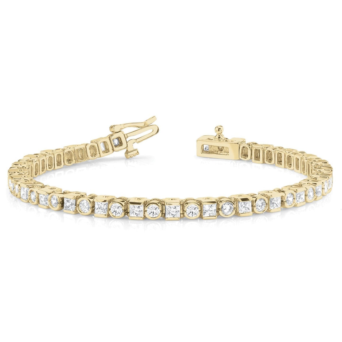 Round & Princess Bracciale Tennis Con Vero Diamanti 7.35 Carati In Oro Giallo 14 K
