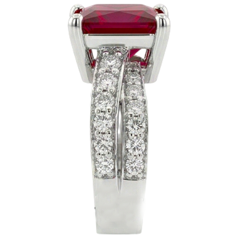 Rubino Rosso Taglio Princess Con Diamanti Naturali Autentici ( non creati in laboratorio ) 4,10 Ct. Anello Oro Bianco 14K