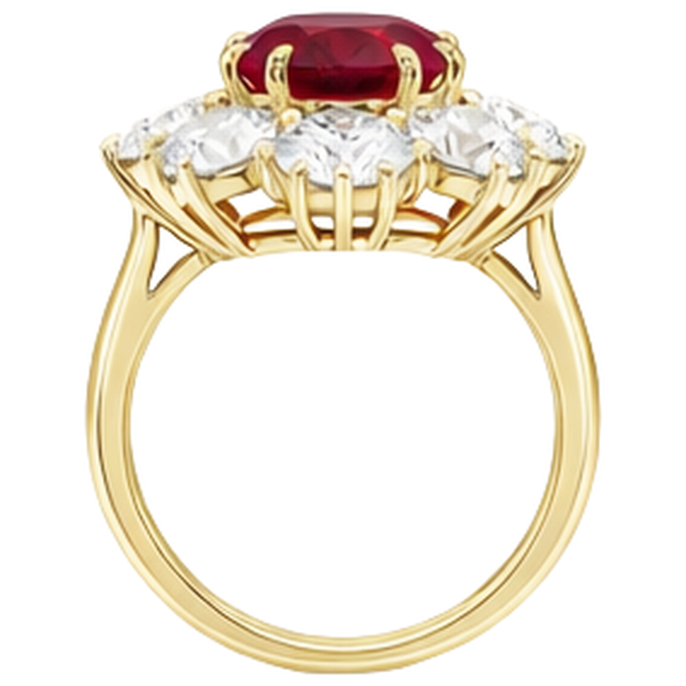 Rubino rosso con diamanti 3 carati Anello di fidanzamento in oro giallo 14K