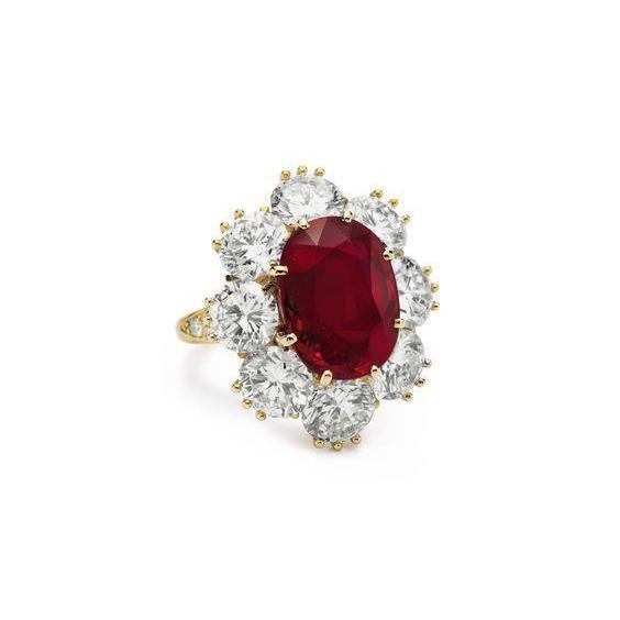 Rubino rosso con diamanti 3 carati Anello di fidanzamento in oro giallo 14 carati - harrychadent.it