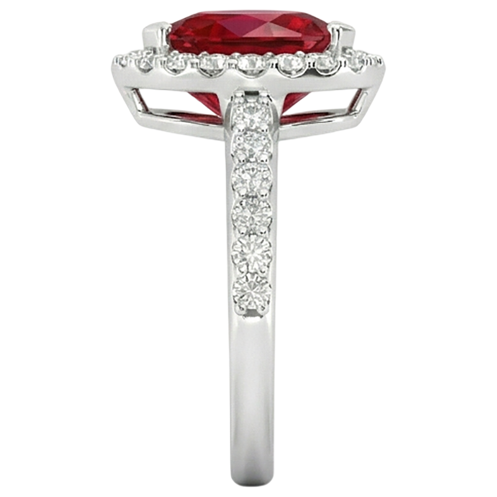 Rubino taglio pera con anello di diamanti Gioielli in oro bianco 14K 2.50 ct.