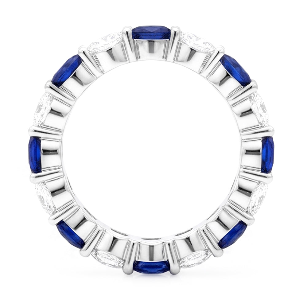 Anello di Fidanzamento a Fascia con Zaffiro Blu Naturale in Oro Bianco 18 Carati