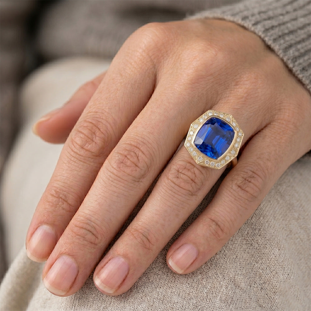 Scintillante Anello con Gemma con Zaffiro Blu Reale VVS – 5,75