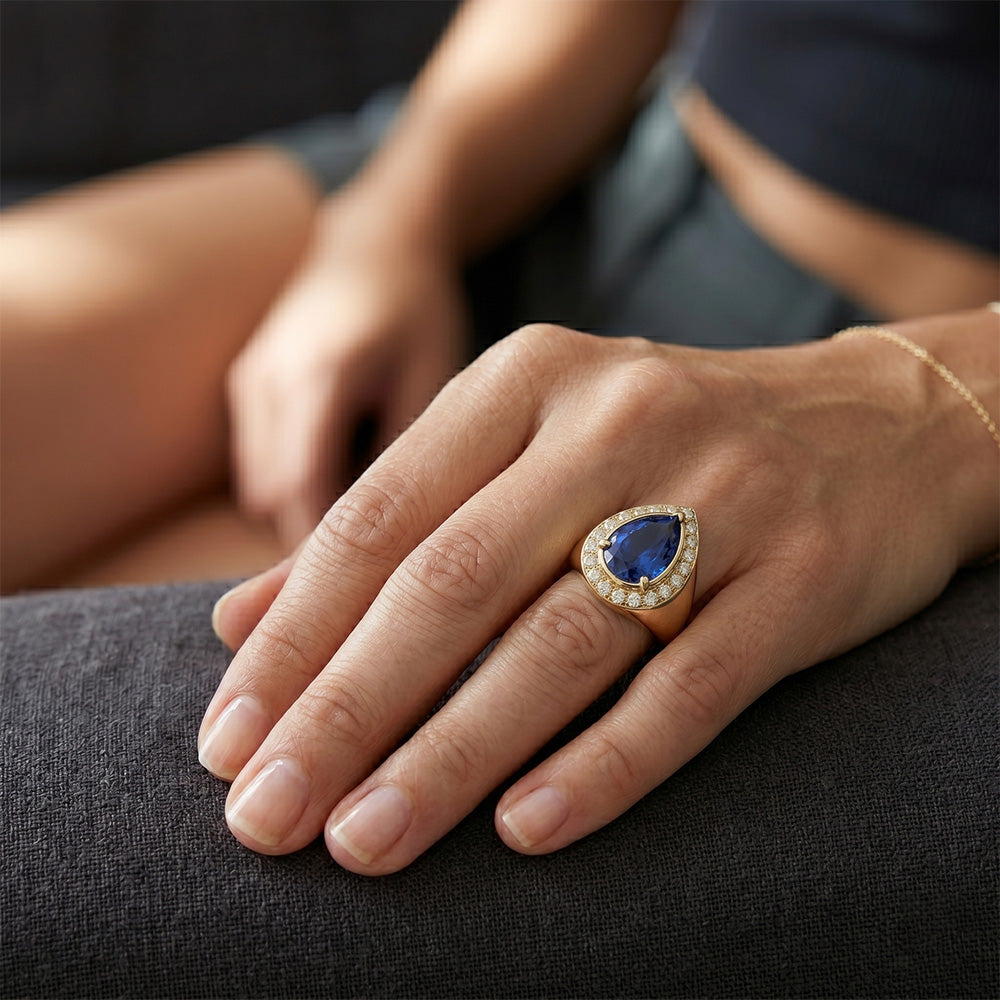 Scintillante Purezza VVS Zaffiro Blu Anello con Pietra Preziosa