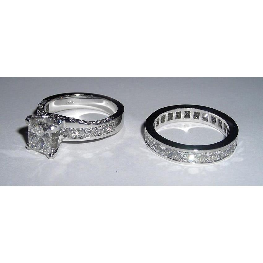Set Di Anelli Di Fidanzamento Con Vero Diamanti Taglio Princess Da 2.51 Carati