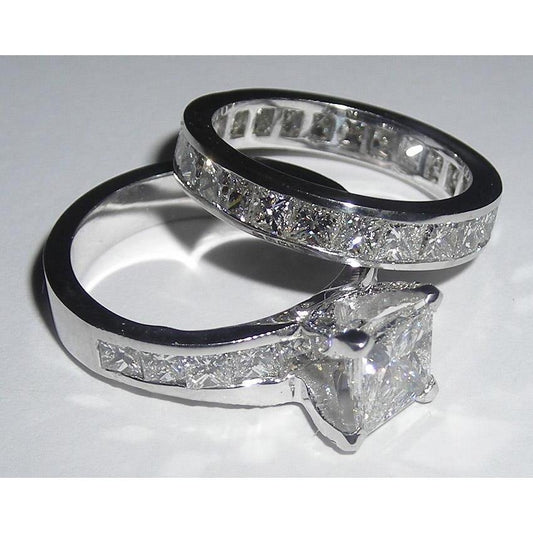 Set Di Anelli Di Fidanzamento Con Vero Diamanti Taglio Princess Da 2.51 Carati