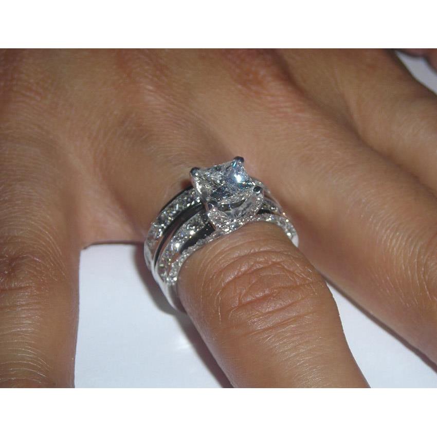 Set Di Anelli Di Fidanzamento Con Vero Diamanti Taglio Princess Da 2.51 Carati