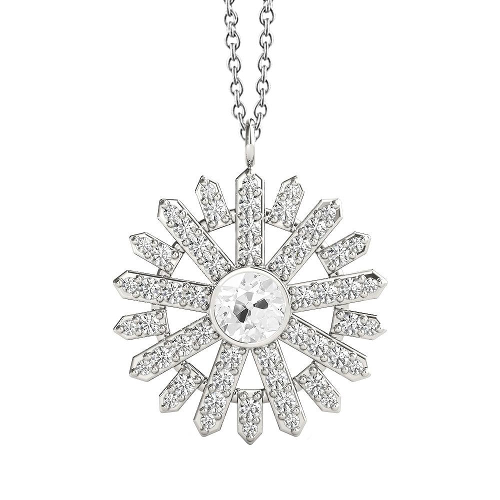 Set Di Castoni Da Vecchio Minatore Con Ciondolo A Forma Di Sole Con Genuino Diamanti Rotondi 3,50 Carati