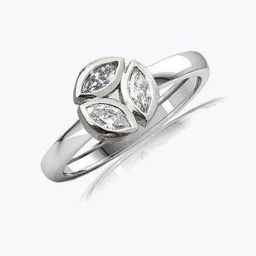 Set Di Castoni Per Anello Di Fidanzamento Con 3 Pietre Marquise E Vero Diamanti 3 Carati In Oro Bianco