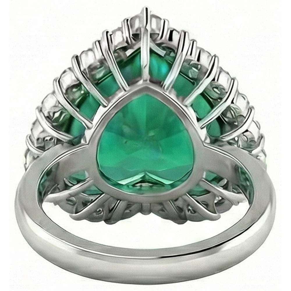 Smeraldo verde a forma di cuore di 13 carati con anello nuziale di diamanti 14K