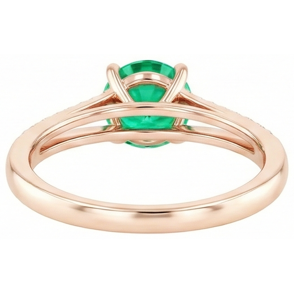 Smeraldo verde a taglio rotondo da 2,85 ct con diamante in oro rosa 14K