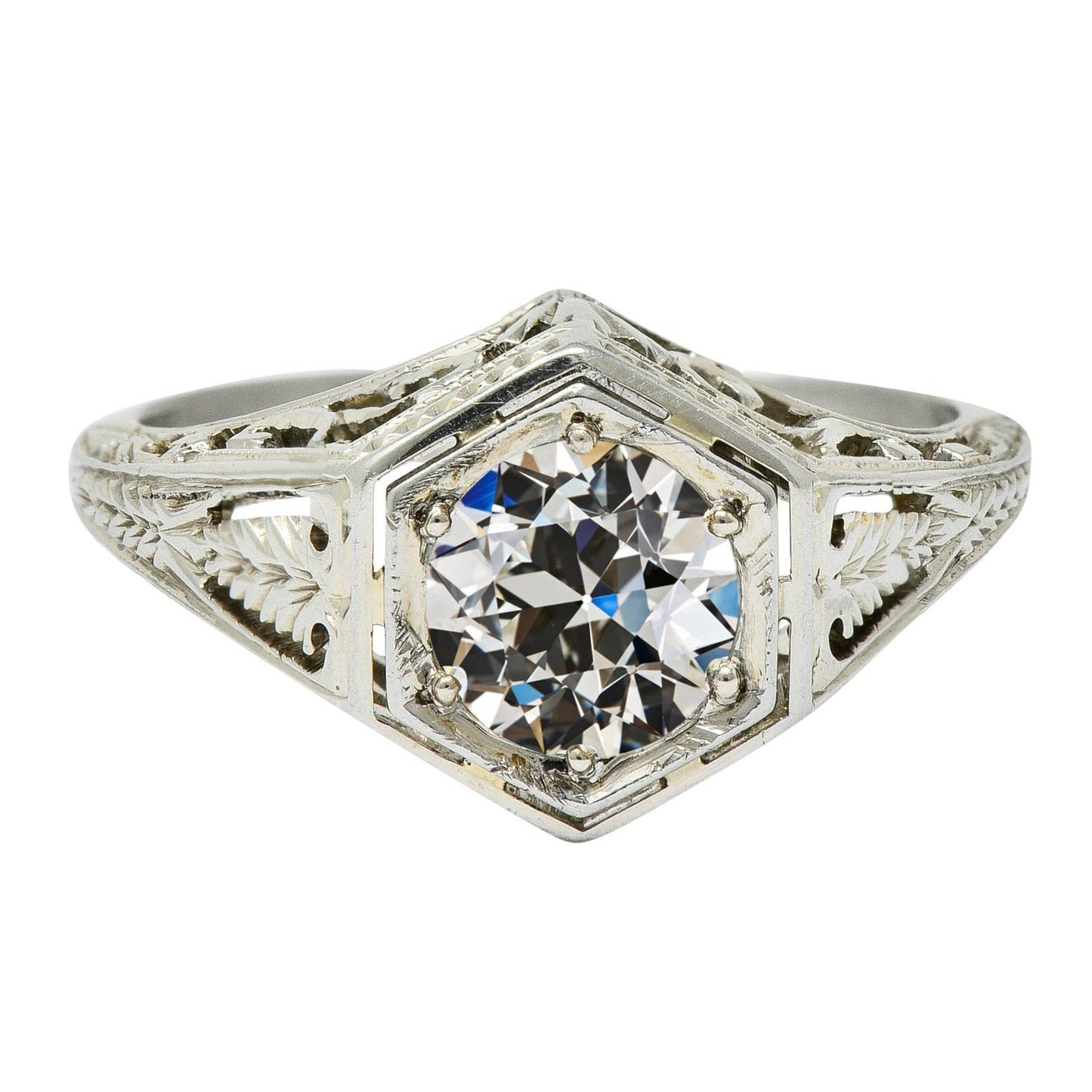 Solitaire Old Mine Cut Vero Diamante Ring Filigrana Stile Vintage 3 Carati