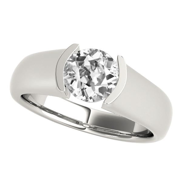 Solitaire Old Mine Cut Vero Diamante Ring Mezza Castone Incastonata Oro 2 Carati Con Gambo Spesso
