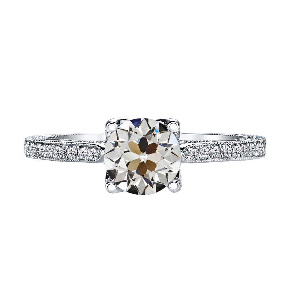 Cuscino Antico Diamante anello in Oro 14 Carati Bianco – vista principale
