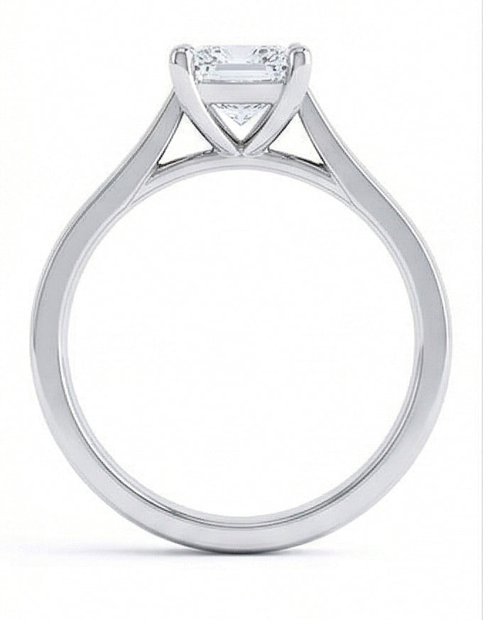 Solitario A Taglio Radiante. Anello Nuziale Con Naturale Diamante Da 1.10 Carati. Oro Bianco 14K