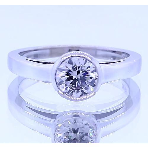 Solitario Anello Con Genuino Diamanti Rotondi Lunetta Set 1 Carati Oro Bianco 14K