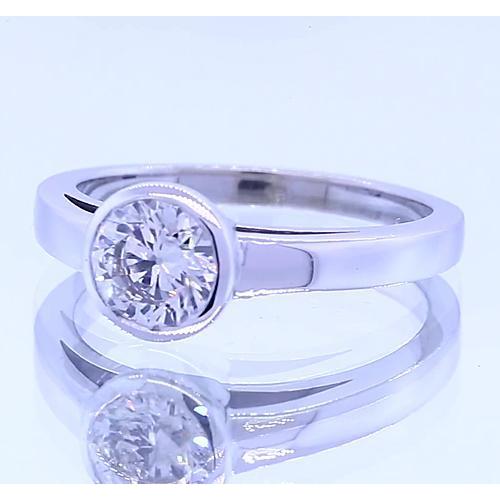 Solitario Anello Con Genuino Diamanti Rotondi Lunetta Set 1 Carati Oro Bianco 14K