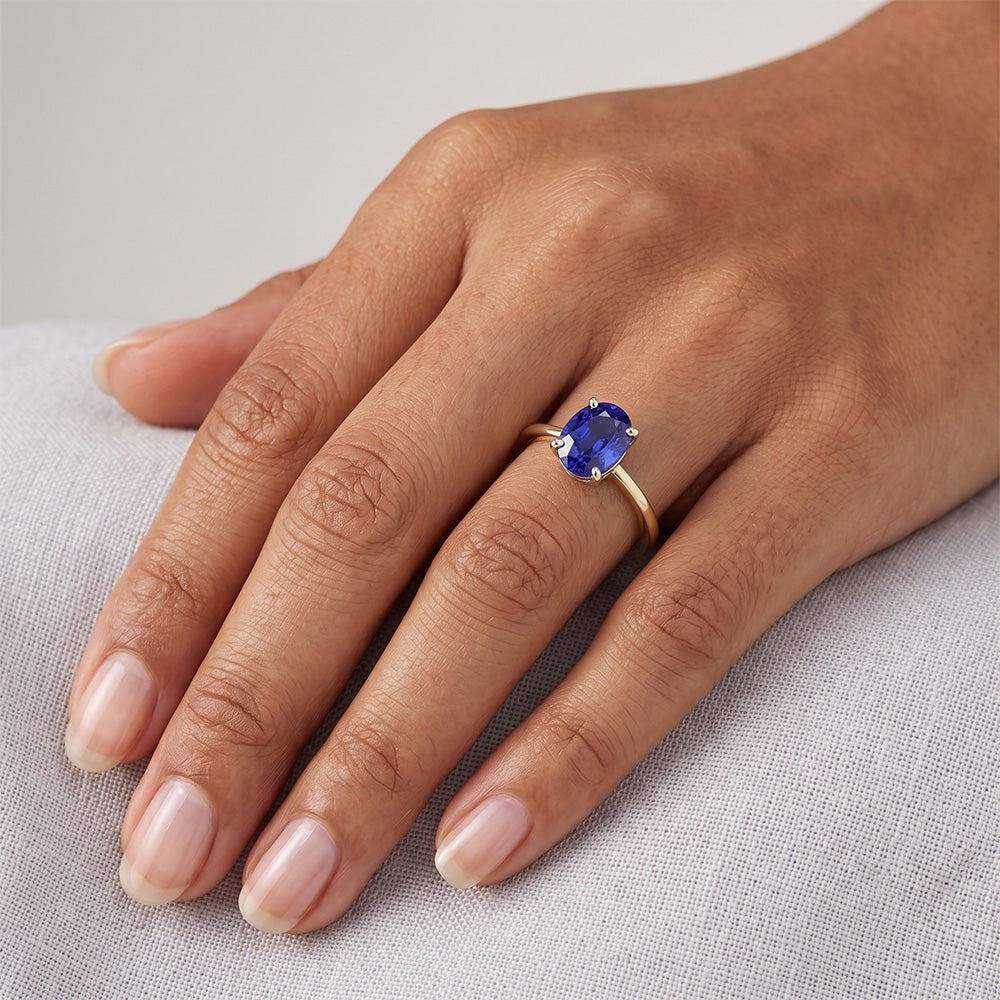 Solitario Anello Gemma Gioielli Ovale Blu Zaffiro 2.50 Carati