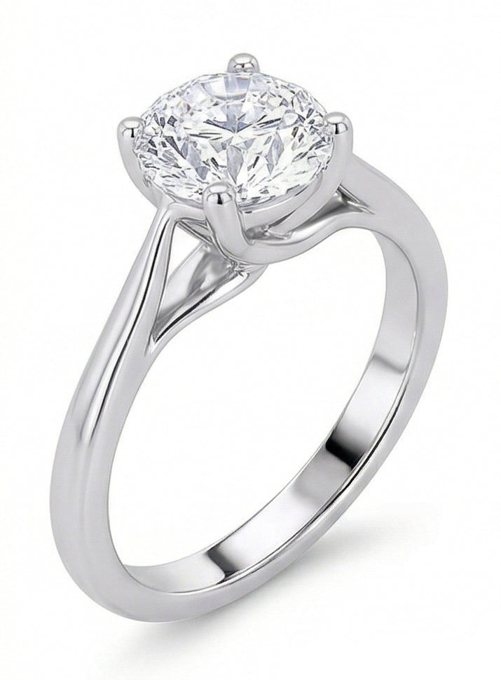 Solitario Anello Nuziale In Oro Bianco Con Naturale Diamante Taglio Rotondo 2 Carati 14K