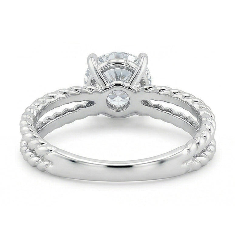 Solitario Con Genuino Diamante A Gambo Spezzato 3 Ct Fede Nuziale In Oro Bianco 14K