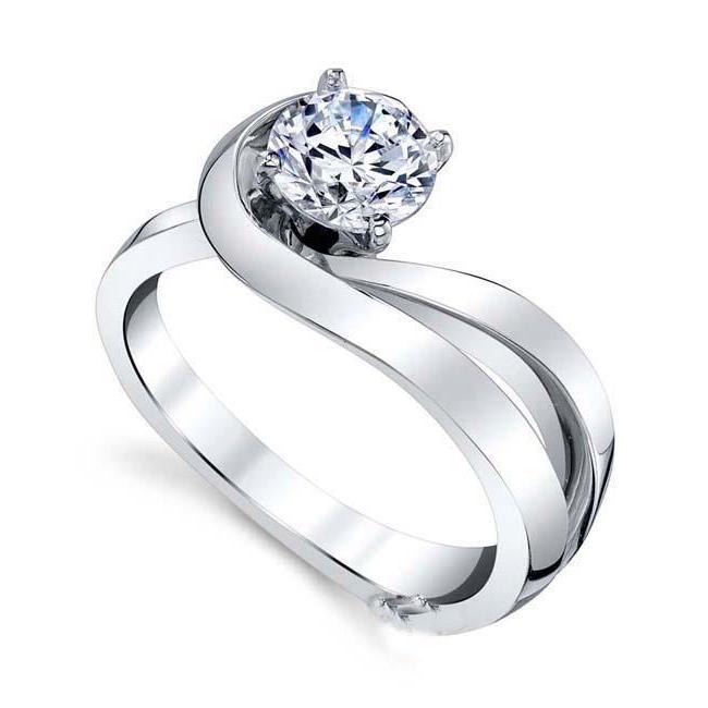 Solitario Da 1.75 Ct Con Vero Diamante Rotondo E Gambo Diviso In Oro Bianco