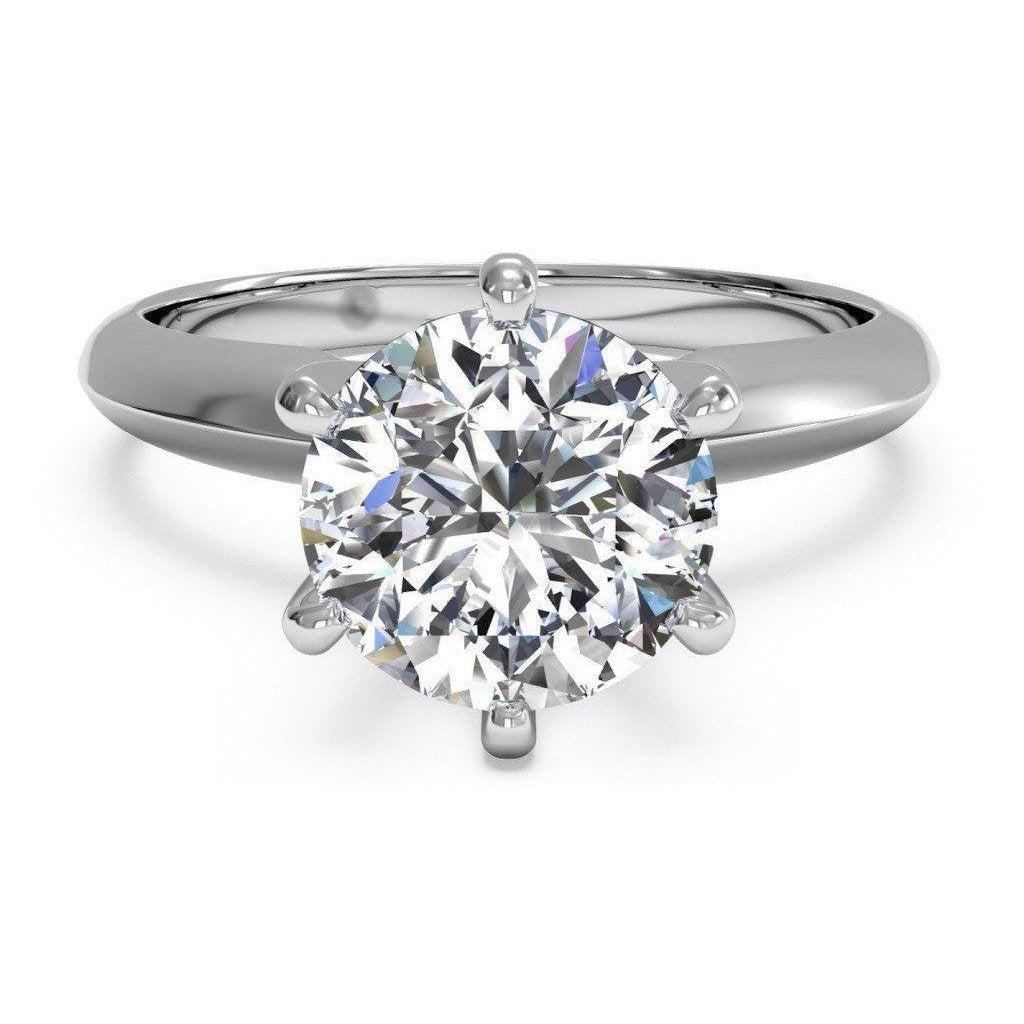 Solitario Da Donna, Anello Nuziale Con Vero Diamante Rotondo, Oro Bianco 14K