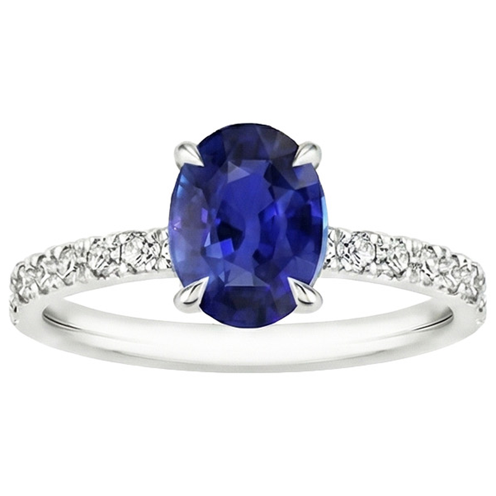 Solitario Fede Nuziale Zaffiro Blu Con Accenti Diamanti Naturali Autentici ( non creati in laboratorio ) 4.50 Carati