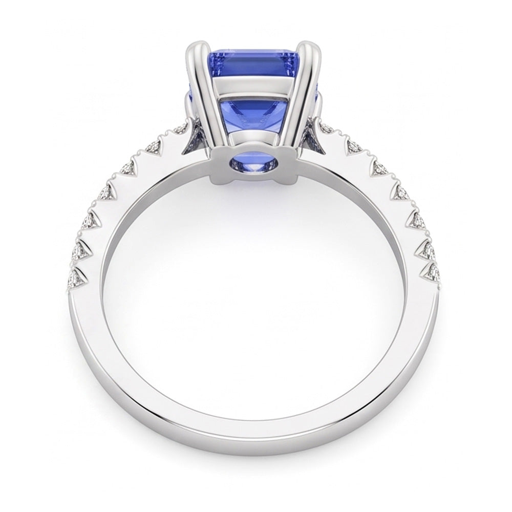 Solitario Fede nuziale in zaffiro blu smeraldo con accenti di diamante 3 carati