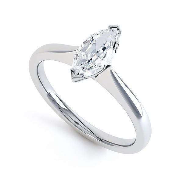 Solitario Fedi Nuziali Con Genuino Diamante Taglio Marquise 1.90 Carati Oro Bianco 14K