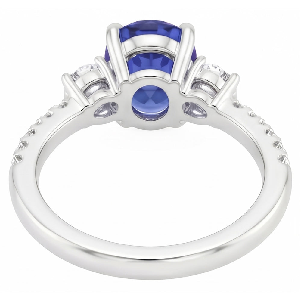 Solitario Gioiello Con Diamanti Naturali Autentici ( non creati in laboratorio ) Con Accenti Anello Zaffiro Blu 4.50 Carati