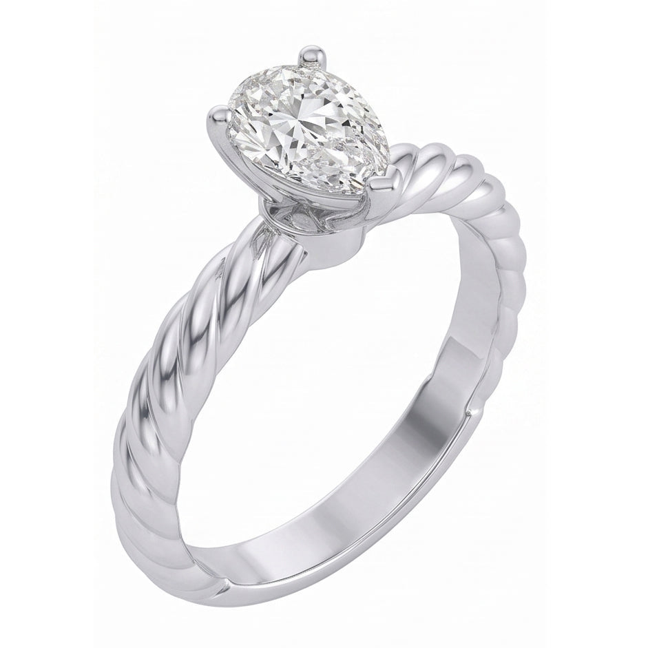Solitario Pera Naturale Diamante Naturale Autentico ( non creato in laboratorio ) 1.5 Carati Fede Nuziale Stile Corda Con Gambo