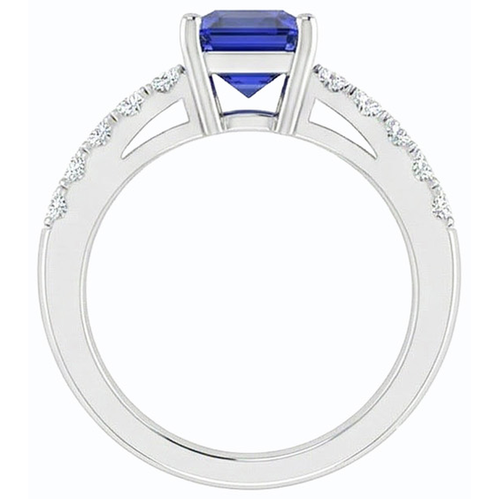 Solitario Smeraldo Con Accenti Di Diamanti Naturali Autentici ( non creati in laboratorio ) Anello Zaffiro Blu 3,50 Carati