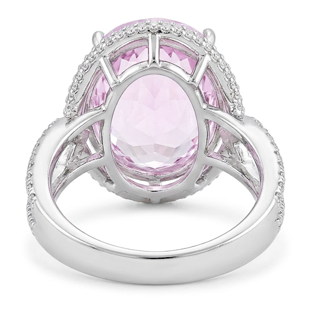 Solitario con accento 33 carati Kunzite con diamanti Anello in oro 14 carati