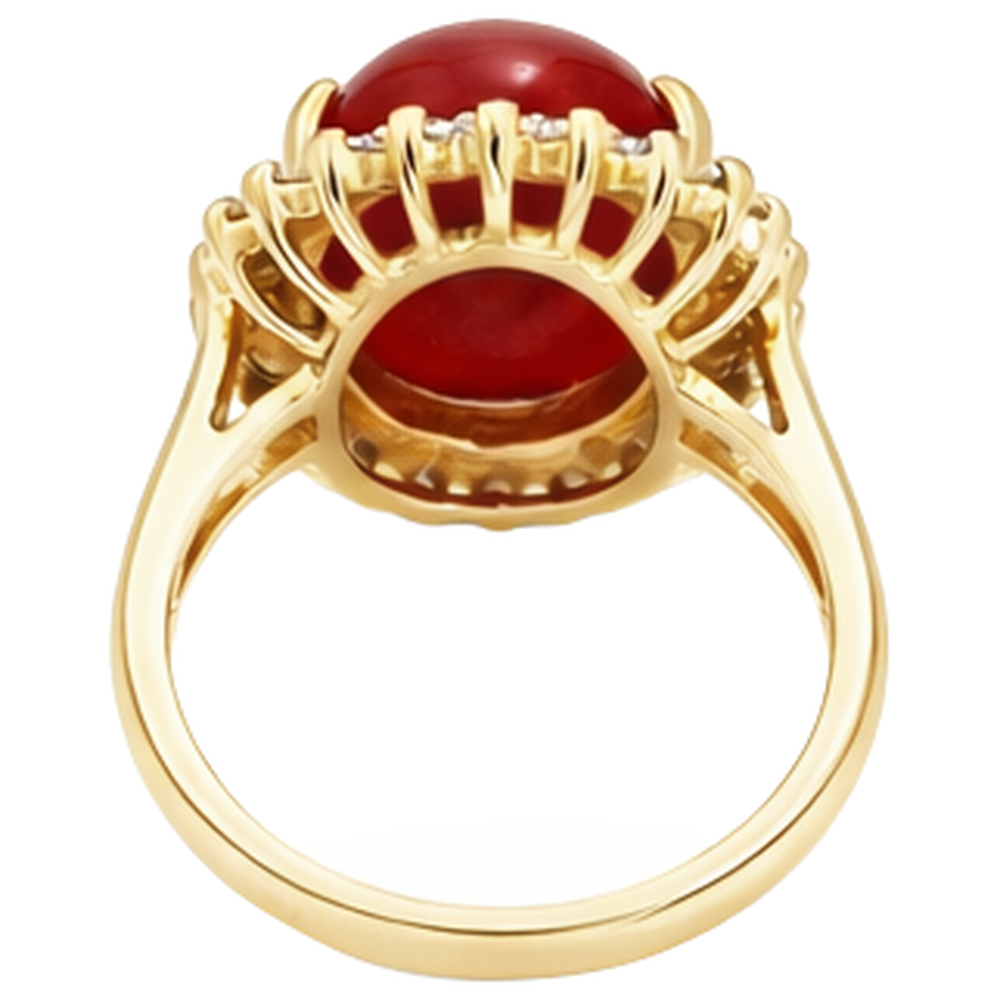 Solitario da 13.25 ct con corallo rosso accento con diamanti in oro giallo
