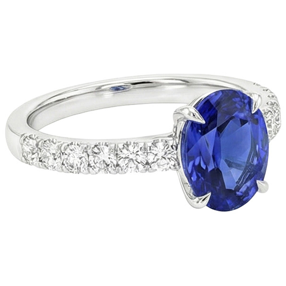Solitario da donna con accenti Anello zaffiro blu e diamanti 4 carati