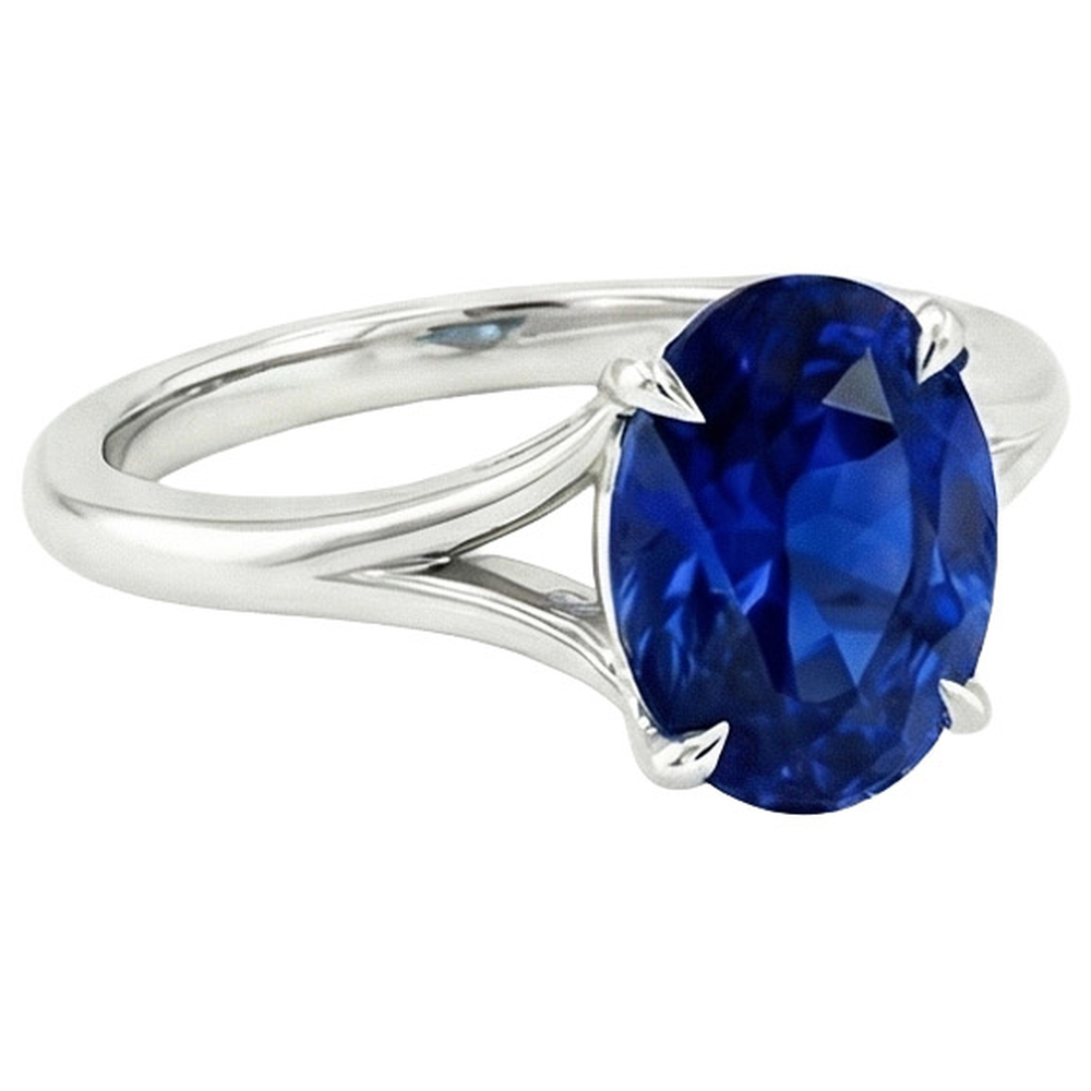 Solitario in oro blu zaffiro anello set polo ovale split gambo 3 carati