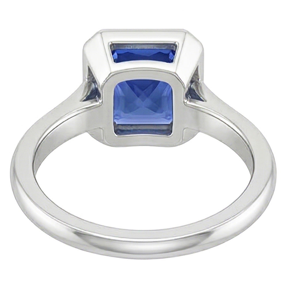 Solitario per donne. Set di lunette da 1 carato. anello con zaffiro blu naturale e oro bianco 14K