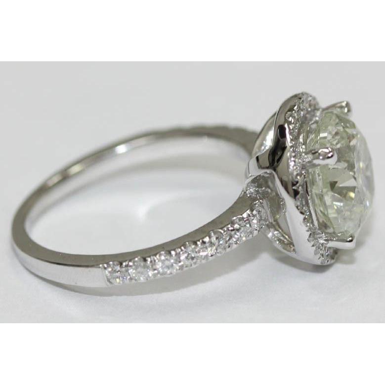 Solitario Anello Di Fidanzamento Con Genuino Diamante Rotondo Da 3 Carati Con Accenti In Oro Bianco