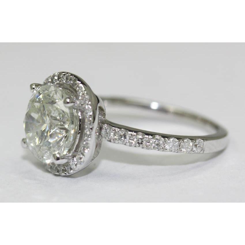 Solitario Anello Di Fidanzamento Con Genuino Diamante Rotondo Da 3 Carati Con Accenti In Oro Bianco