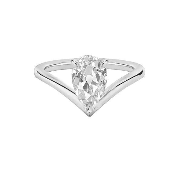 Solitario Anello Enhancer Vecchio Taglio Pera Vero Diamante 1.5 Carati 14K Oro