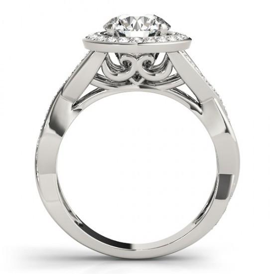 Solitario Con Vero Diamante Rotondo Con Accento Halo Ring 2.10 Carat WG 14K