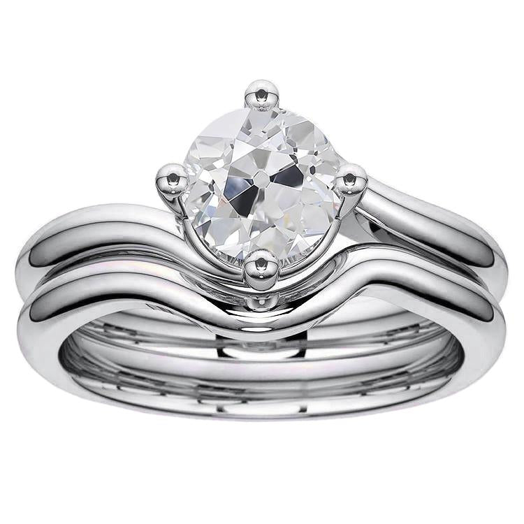 Solitario Fede Nuziale Set Vecchio Minatore Naturale Diamante 2.50 Carati Oro 14K