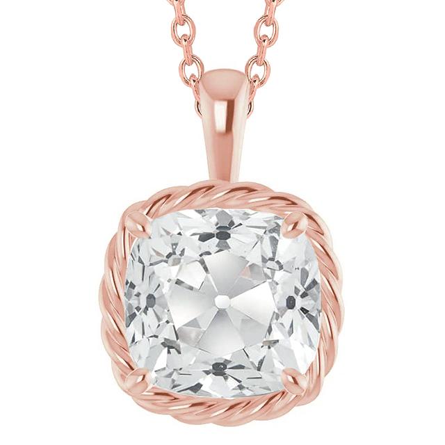 Solitario Pendente 5 Carati Cuscino Naturale Diamante Vecchio Minatore Diapositiva In Oro Bianco 14K