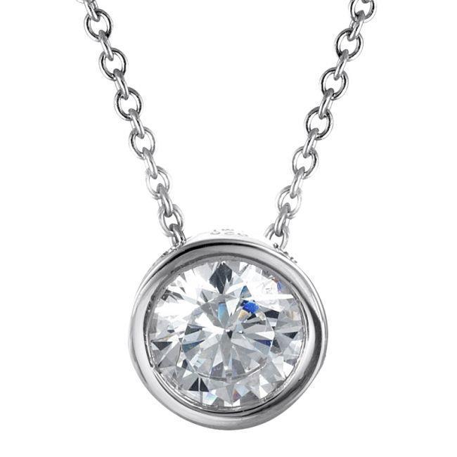 Solitario Pendente Con 2 Carati Di Naturale Diamanti Rotondi Scintillanti Lunetta In Oro Bianco 14K