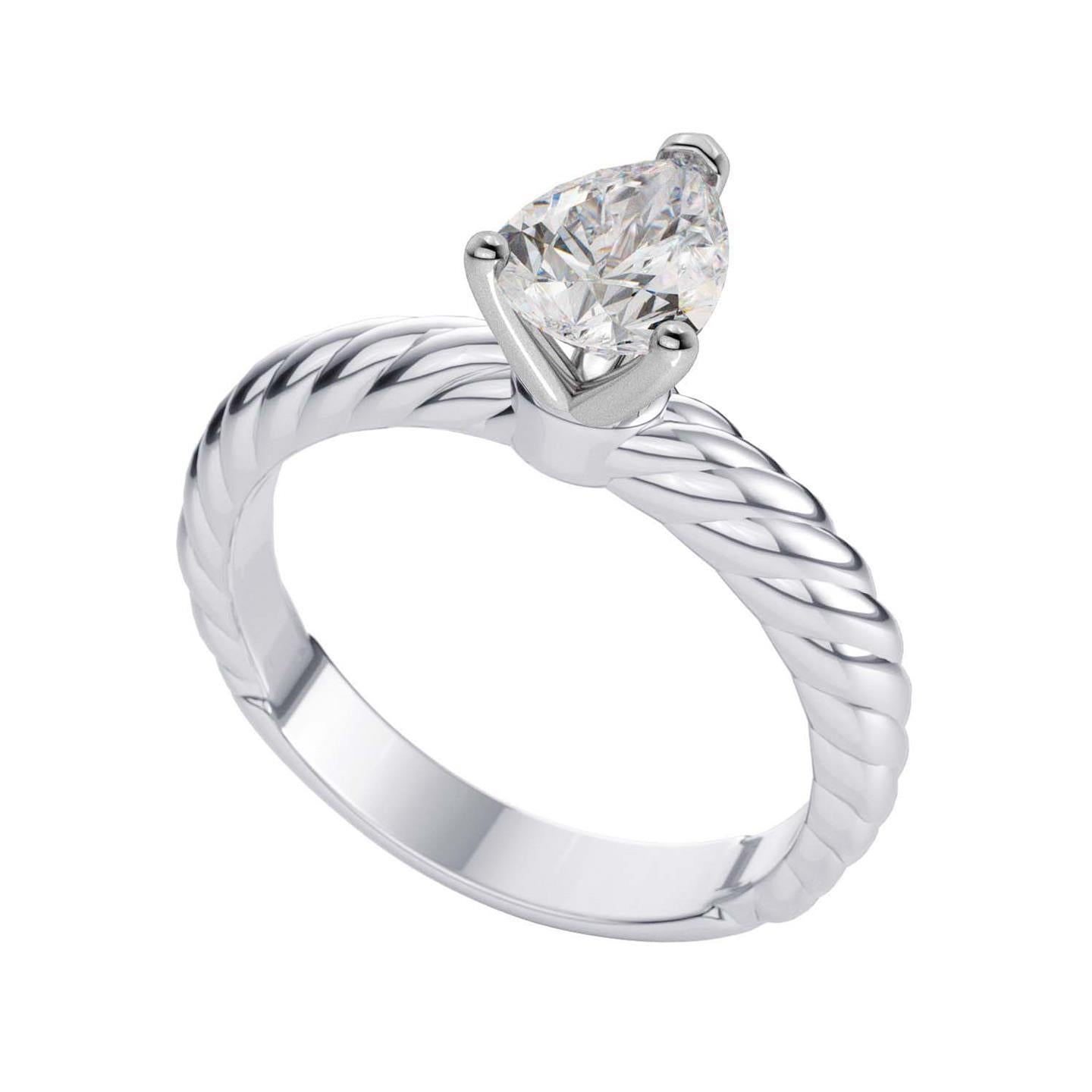 Solitario Pera Naturale Diamante 1.5 Carati Fede Nuziale Stile Corda Con Gambo
