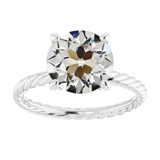Solitario Rotondo Vecchio Minatore Anello Di Vero Diamanti Stile Corda 4 Carati Oro